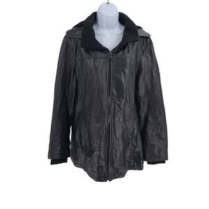 Jones New York women's genuine leather hooded jacket Sz 1X Matrix Dark feminine
